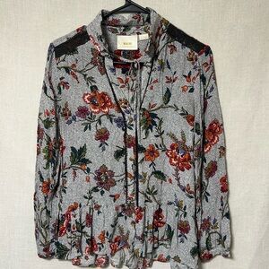 Maeve Gray Ruffled Long Sleeve Blouse